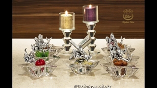 شمعدان های لوکس نقره، ظروف نقره و کریستال برای سفره هفت سین، نقره ریحانی