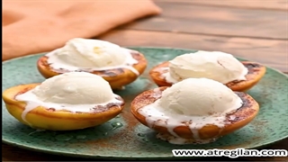 طرز تهیه دسر ساده و خوشمزه با هلو و بستنی (ظاهر جذاب و مجلسی)