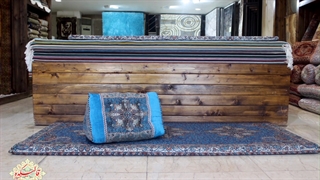 پشتی سنتی خان قاجار آبی، ترکیب مخمل آبی + ترمه یزد