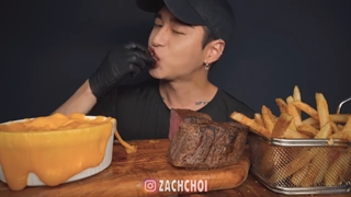 ASMR FILET MIGNON & FRIES + STRETCHY CHEESE MUKBANG 먹방 | COOKING & EATING SOUNDS | Zach Choi ASMR